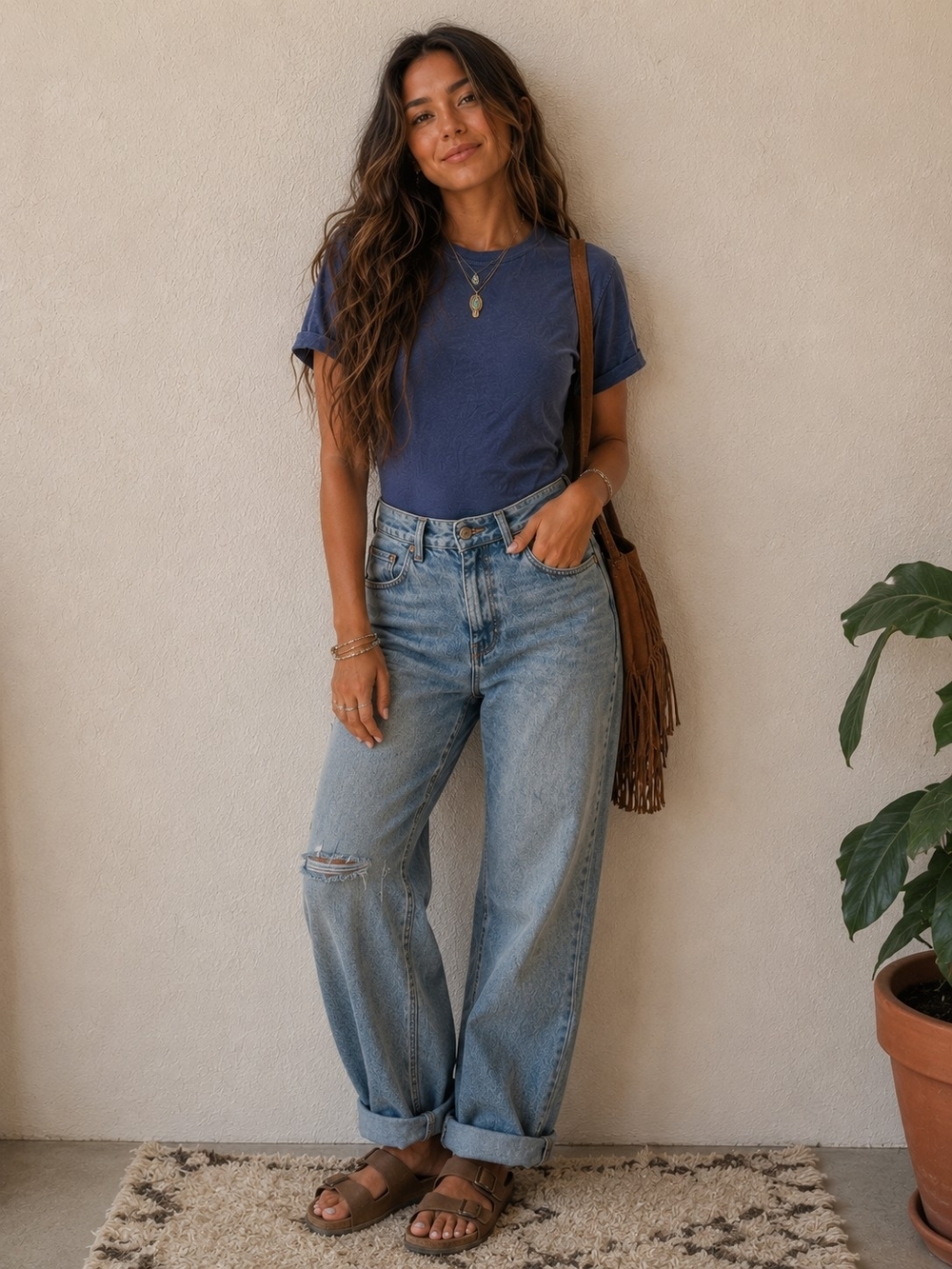 Intimately Free People - Crew Neckline Tee-Style Bodysuit (Small) Purple/blue - Picture 2 of 7